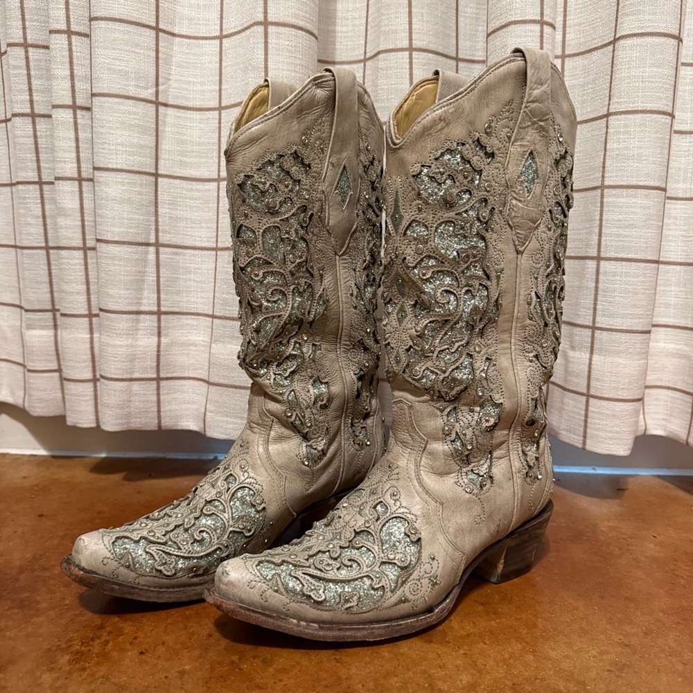 CORRAL WOMEN'S GLITTER INLAY AND CRYSTALS WESTERN BOOTS